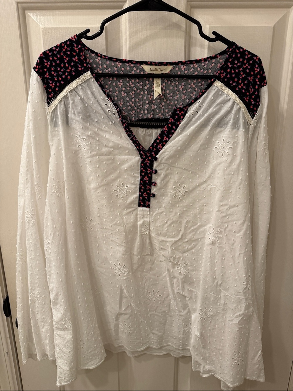 Matilda Jane White Eyelet Tunic with Navy and Pink Floral Trim